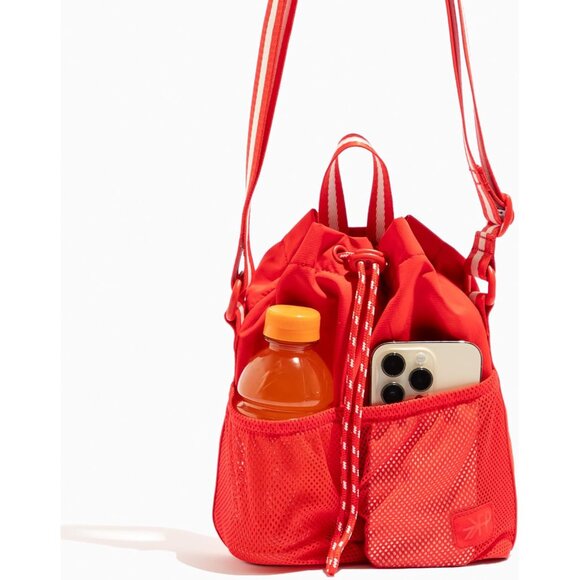 Drawcord Crossbody Bag Unisex Cherry Polyester Secure Pockets Lightweight - Picture 4 of 5